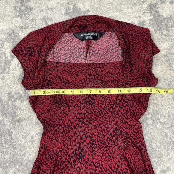 Norma Kamali Jersey Shrug Style Dress Red Snake Stretch Fit Flare Sz XS - Picture 8 of 11
